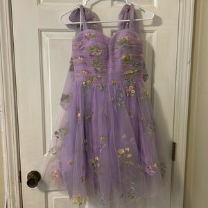 Purple Floral Embroidered Homecoming Dress